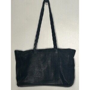 CEM Brazilian Woven Leather Shoulder Bag Braided Handles Black 2 Compartments